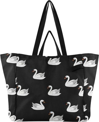 Generic Swans Birds Black pattern Reusable Canvas Tote Bag, Heavy Duty Grocery Shopping Bag with Hard Bottom Double Handles Large Capacity Work Groceries Trav