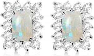 Allurez Emerald-Cut Opal & Diamond Stud Earrings 14k White Gold (1.80ctw)