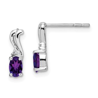 Diamond2Deal Sterling Silver Rhodium Plated Diamond and Amethyst Oval Earrings
