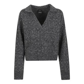 Pinko V-neck Knitwear, female, Gray, Size: XS Grey Wool Blend Topwear Aw25