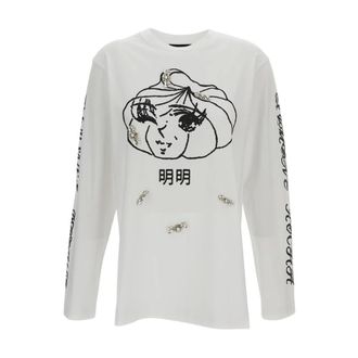 Simone Rocha Long Sleeve Tops, female, White, Size: XS Dim Sum Logo Long Sleeve T-shirt