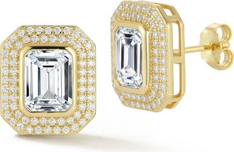 Glaze Jewelry Emerald Cut Moissanite Halo Stud Earrings in Gold at Nordstrom Rack