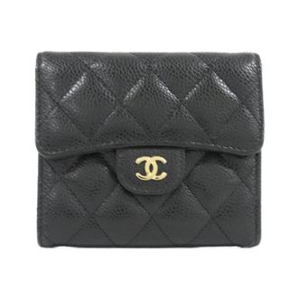 Chanel Black Grained Calfskin Wallet (Tri-Fold) (Pre-Owned)