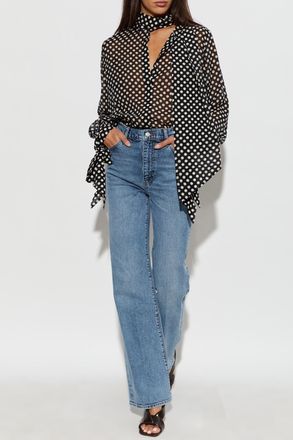 Frame Denim Silk Top With Decorative Tie At The Neckline, Womens, Black