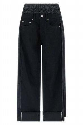 Junya Watanabe Womens Cotton Pleated Fabric Inserts Jeans In Black