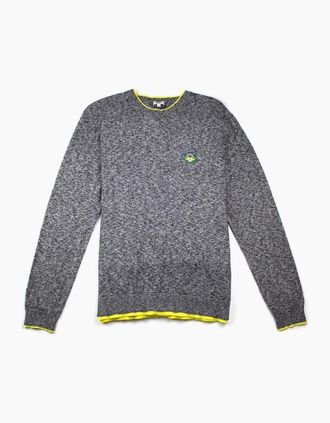 Kenzo Mens Kenzo Small Tiger Crest Knitted Jumper Grey/Yellow - Size: 40