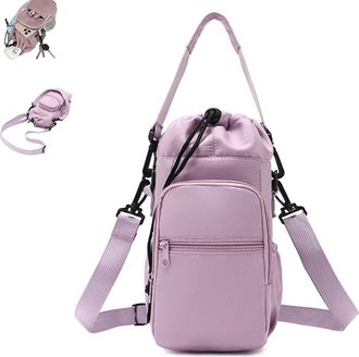 Generic Large Capacity Water Bottle Shoulder Bag, Multi-Pocket Storage Holder for 40oz Bottle, Lightweight for Hiking Camping Travelling (Purple)