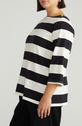 Universal Standard Belle Breton Stripe Top in Ecru/Black Rugby Stripe at Nordstrom