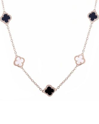 Adornia Adornia 14K Rose Gold Plated Mother Of Pearl & Pearl Mixed Black & White Clover Station Necklace