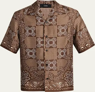 Amiri Mens Silk MA Quad Paisley Short-Sleeve Shirt