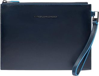 Piquadro Leather mens clutch for i Padmini with removable wrist strap and pocket for Air Pods - Heren - Laptoptassen - Blauw - ONE Size - Tassen