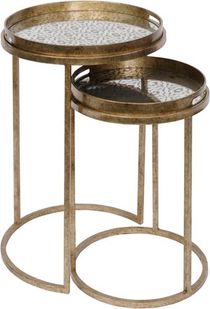 Libra Interiors Vienna Antique Gold Diamond Set Of 2 Side Tray Tables