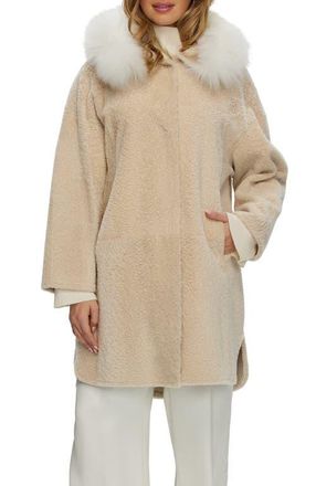 Gorski Reversible Genuine Shearling Stroller with Genuine Shearling Hood Trim in Beige/white at Nordstrom, Size X-Small