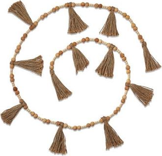 Tag Bead and Jute Tassel Garland Beige Decorative Wall Decor in Brown at Nordstrom