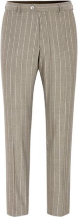 Oscar Jacobson Slim Fit Gestreepte Wollen Broek - Heren - Nette broeken - Beige - L - Wol - Broeken