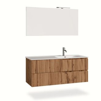 Aquadesign Mueble de ba&ntilde;o ba&ntilde;era derecho 4 piezas en mdf roble