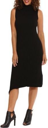 London Times Mock Neck Asymmetric Hem Sweater Dress in Black at Nordstrom Rack, Size X-Large