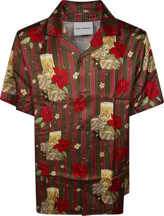 Dr&ocirc;le de Monsieur Olive Burgundy Hibiscus Striped Shirt