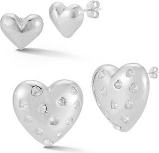 Glaze Jewelry Set of 2 Cubic Zirconia Heart Stud Earrings in Silver at Nordstrom Rack