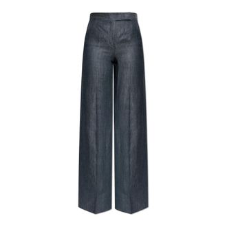 Max Mara Wide Trousers, female, Gray, Size: 3XS Deserto Linen Trousers