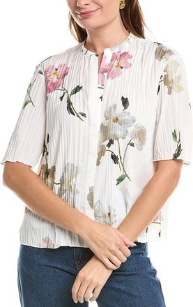 Vince Wilted Peony Pleated Band Collar Shirt