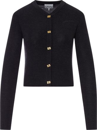 Ganni WOOL CARDIGAN WITH EMBROIDERED LOGO - Ganni - Woman