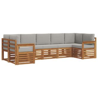 vidaXL Conjunto De Sof&aacute; Seccional Con Coj&iacute;n 7 Pcs Gris Natural Y Claro Vidaxl