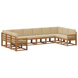 vidaXL Conjunto De Sof&aacute;s De Exterior Con Coj&iacute;n 10 Pcs Natural Y Beige Vidaxl