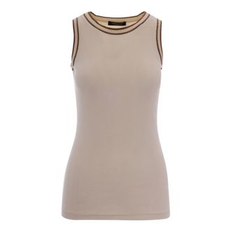 Fabiana Filippi Sleeveless Tops, female, Brown, Size: XS Canotta Vogatore In Jersey Costina Con Bordi Maglia