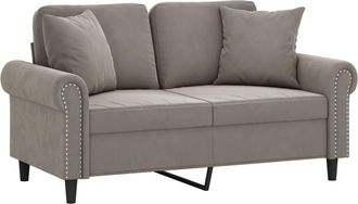 vidaXL Sof&aacute; 2 Plazas Almohadas Y Cojines Terciopelo Gris Claro 120 Cm Vidaxl