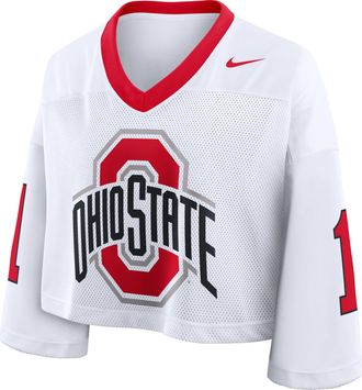 Nike Ohio State Logo Nike Womens Dri-FIT College Cropped Jersey in White | 03O3075KOH-2B9