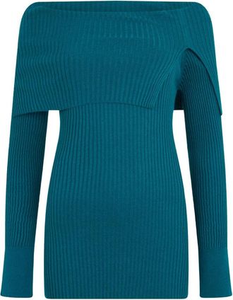 Malo Off-Shoulder Trui - Dames - Ronde hals truien - Blauw - XL - Kasjmier - Truien & Vesten