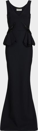 La Petite Robe Di Chiara Boni Nawa Deep V-Neck Beaded Mermaid Gown