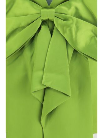 Self Portrait Satin Bow Open-Back Dress - Green