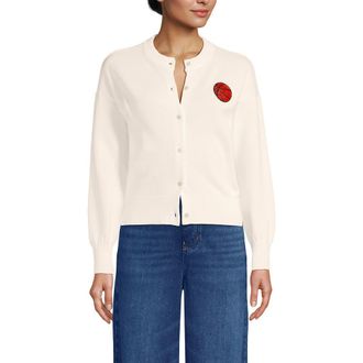 Lands End Cotton Embellished Cardigan Sweater in Basketball/fresh Ivory at Nordstrom, Size Medium