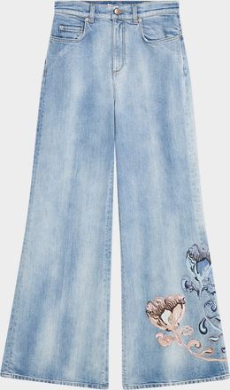 Dorothee Schumacher Denim Love Faded Floral-Embroidered Denim Jeans