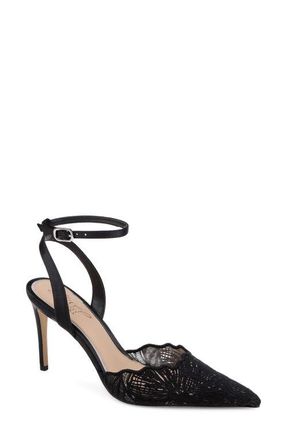 Badgley Mischka Zaima Ankle Strap Pump in Black Satin at Nordstrom, Size 6.5