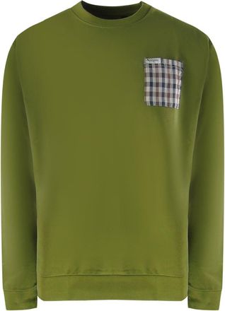Aquascutum Mens Active Iconic Pocket Crewneck Army Green Sweatshirt Cotton - Size X-Large