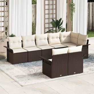 vidaXL Vidaxl - Conjunto De Sof&aacute; De Jard&iacute;n Con Coj&iacute;n 8 Pcs Marr&oacute;n Polirat&aacute;n