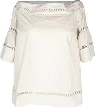 Michael Kors Michael Michael Kors Embroidered Off-Shoulder Top in White Cotton