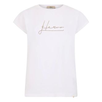 Herno T-Shirts, female, White, Size: S T-shirt with rhinestone logo