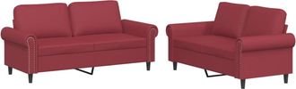 vidaXL Juego De Sof&aacute;s Con Cojines 2 Piezas Cuero Sint&eacute;tico Rojo Tinto Vidaxl