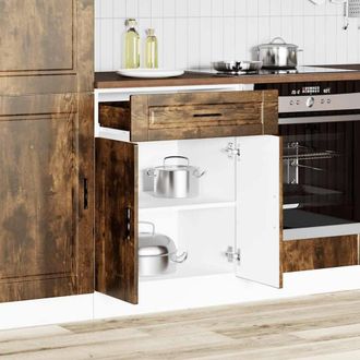 Berkfield Home Kitchen Base Cabinet&not;Porto Smoked Oak Engineered Wood in Brown