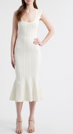 LoveShackFancy Tayleen Pointelle Knit Midi Dress in White Tea at Nordstrom, Size Xx-Large