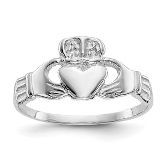 Diamond2Deal 14k White Gold Polished Claddagh Ring