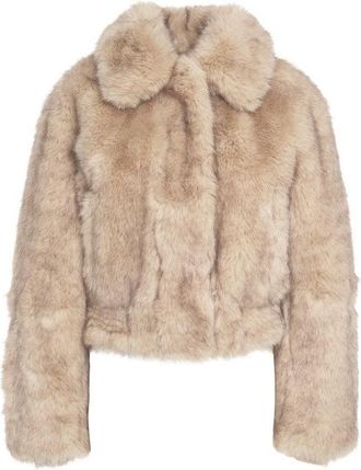 Stand Studio Cropped Faux Fur Jacket With Classic Collar