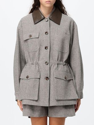 Eleh Cropped Wool Blend Jacket with Leather Collar
