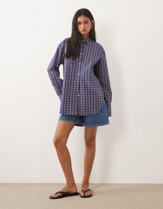 Arket Camicia in puro cotone blu e bordeaux a quadri-Multicolore
