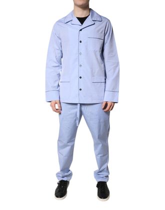Dolce & Gabbana Light Blue DG Logo Cotton Men Pajama Set Mens Sleepwear