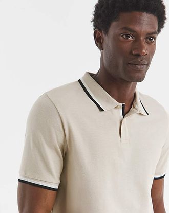 Jacamo Tipped Pique Polo Long